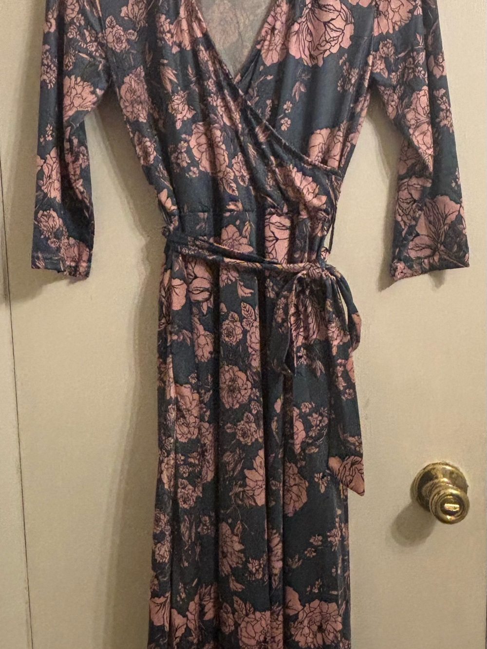 Wrap Midi Dress in Dusty Rose Floral on Slate